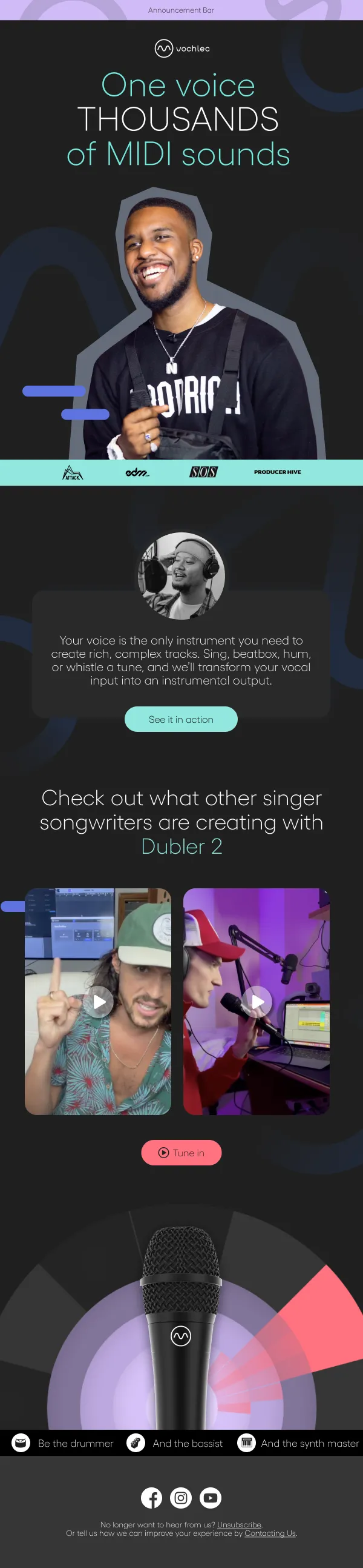 Vochlea welcome email, alternate layout
