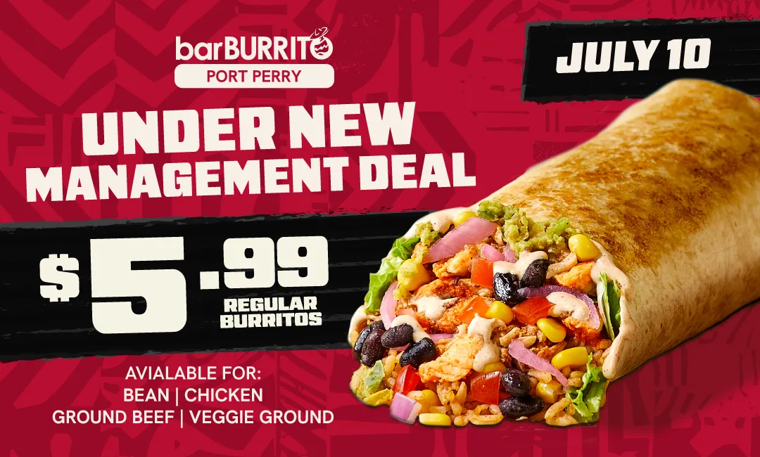 Port Perry under-new-management $5.99 burrito banner