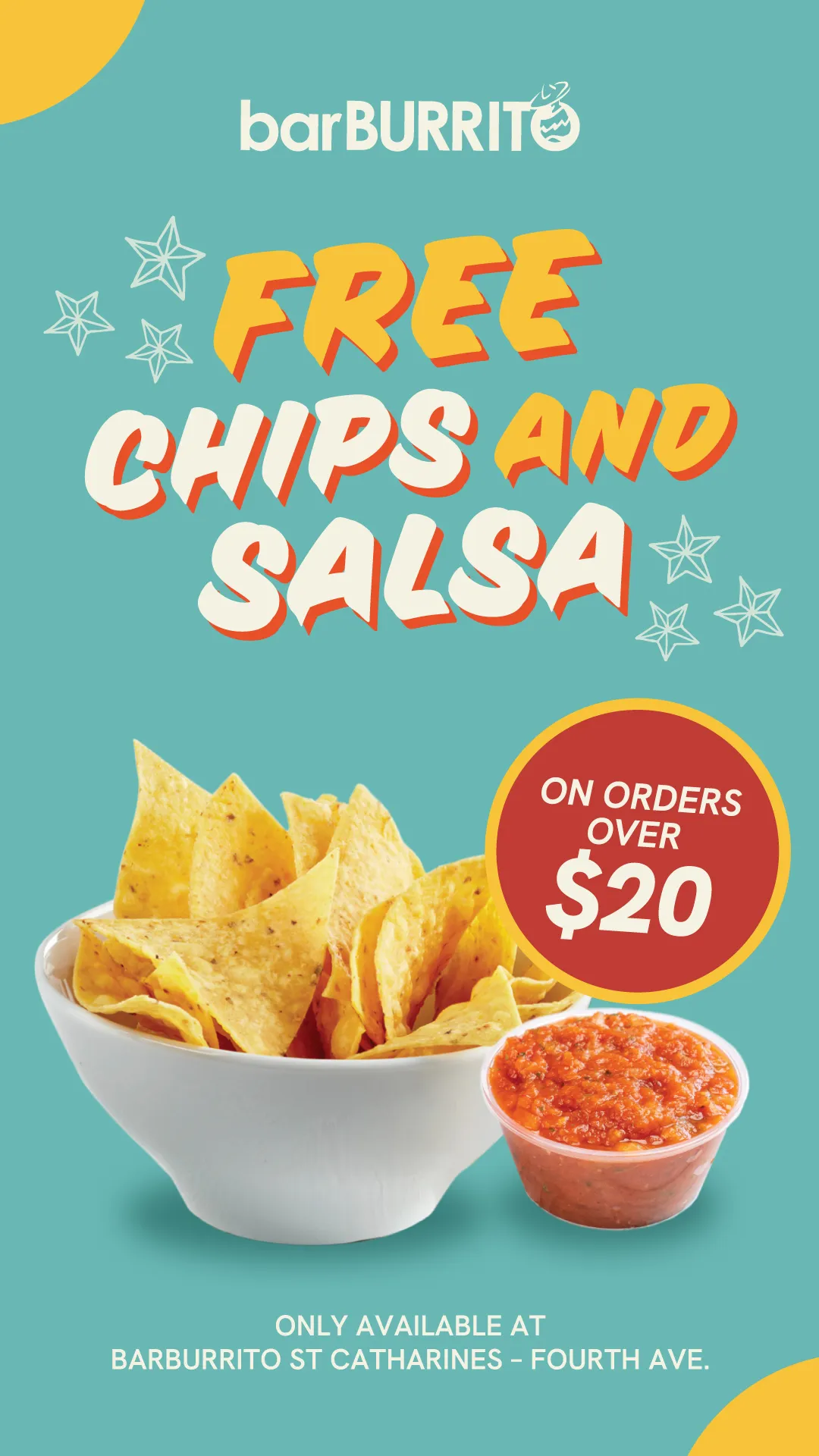 St Catharines Fourth Ave free chips and salsa offer, story format